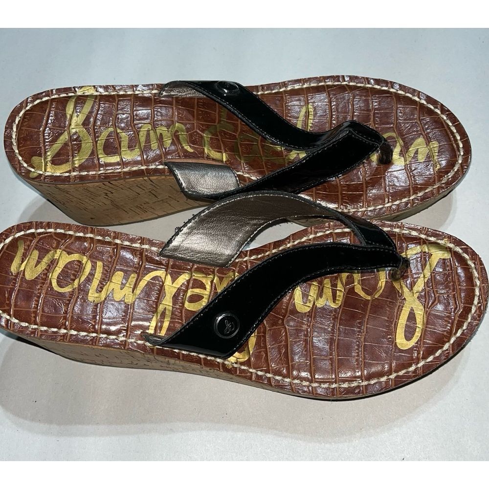 Sam Edelman Black and Brown Wedge Sandals